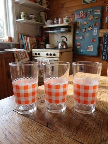 Lot de 3 verres vintage vichy orange rétro Made in Italy