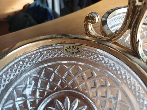 Serviteur double en cristal au plomb BUDER et laiton - Vintage – photo 8