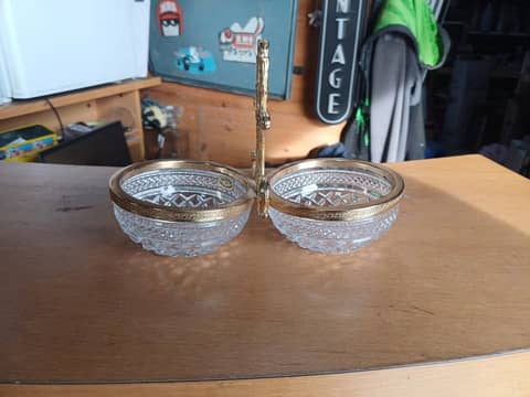 Serviteur double en cristal au plomb BUDER et laiton - Vintage – photo 2