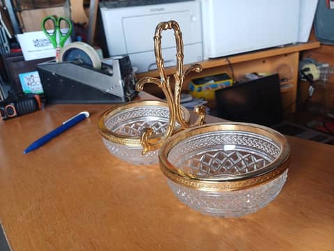Serviteur double en cristal au plomb BUDER et laiton - Vintage – photo 4