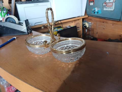 Serviteur double en cristal au plomb BUDER et laiton - Vintage – photo 5