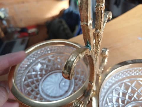 Serviteur double en cristal au plomb BUDER et laiton - Vintage – photo 7