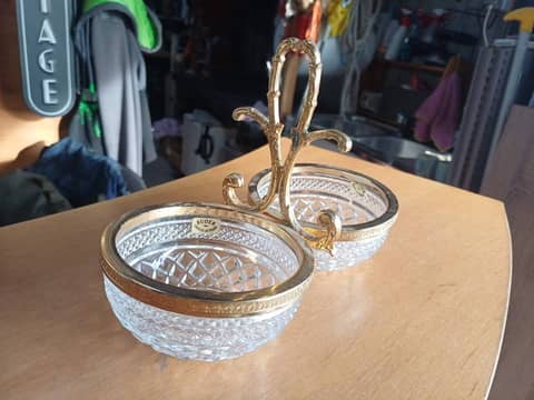 Serviteur double en cristal au plomb BUDER et laiton - Vintage – photo 3