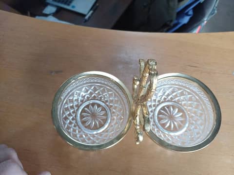 Serviteur double en cristal au plomb BUDER et laiton - Vintage – photo 6