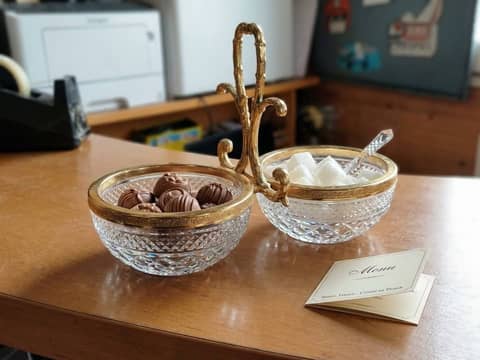 Serviteur double en cristal au plomb BUDER et laiton - Vintage – photo 1